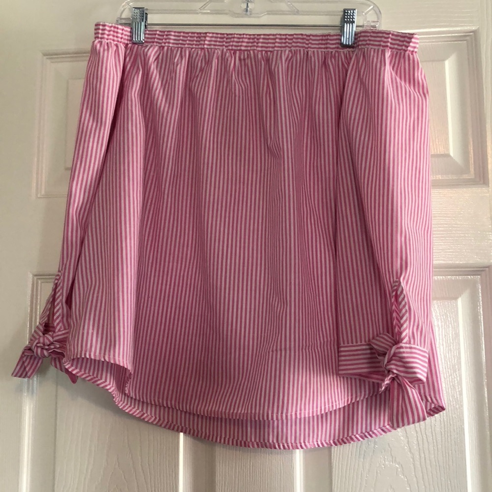 Pink and white striped off the shoulder top